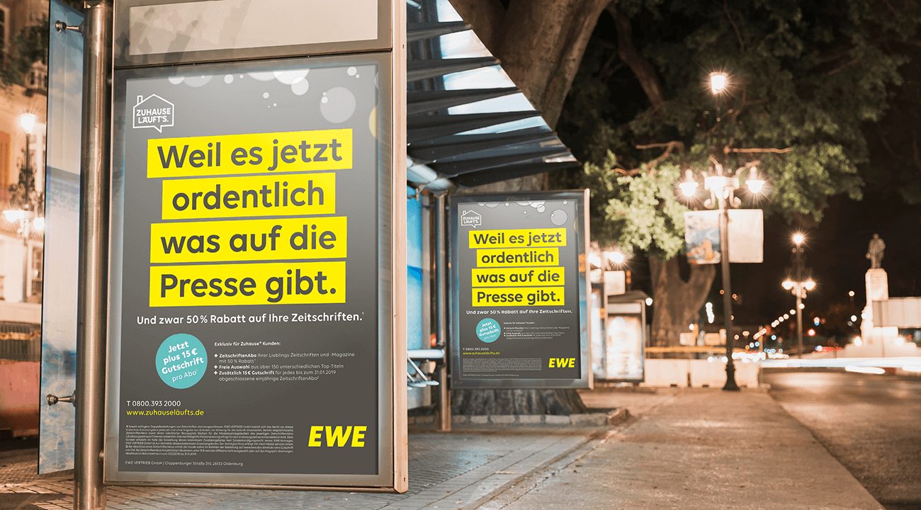 EWE Plakate an der Wartehalle: Weil es jetzt ordentlich was auf die Presse gibt.