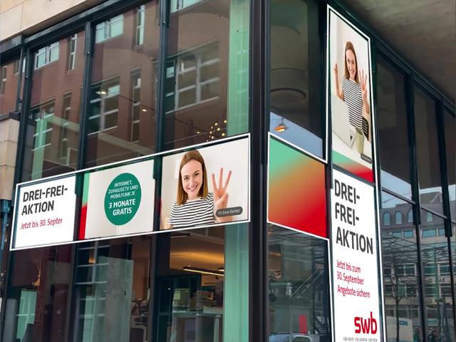swb Drei-Frei-Aktion auf digitalen Screens