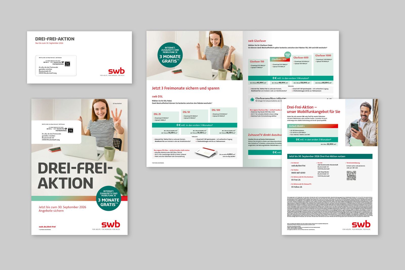 swb Mailing Drei-Frei-Aktion mit Kuvert und Folder